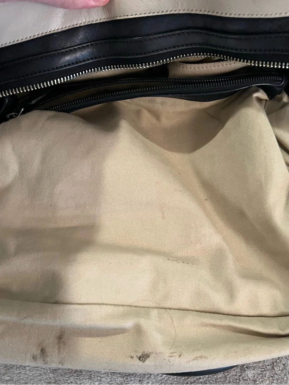 Coach Legacy Two-Tone North South Black and Cream Leather Satchel